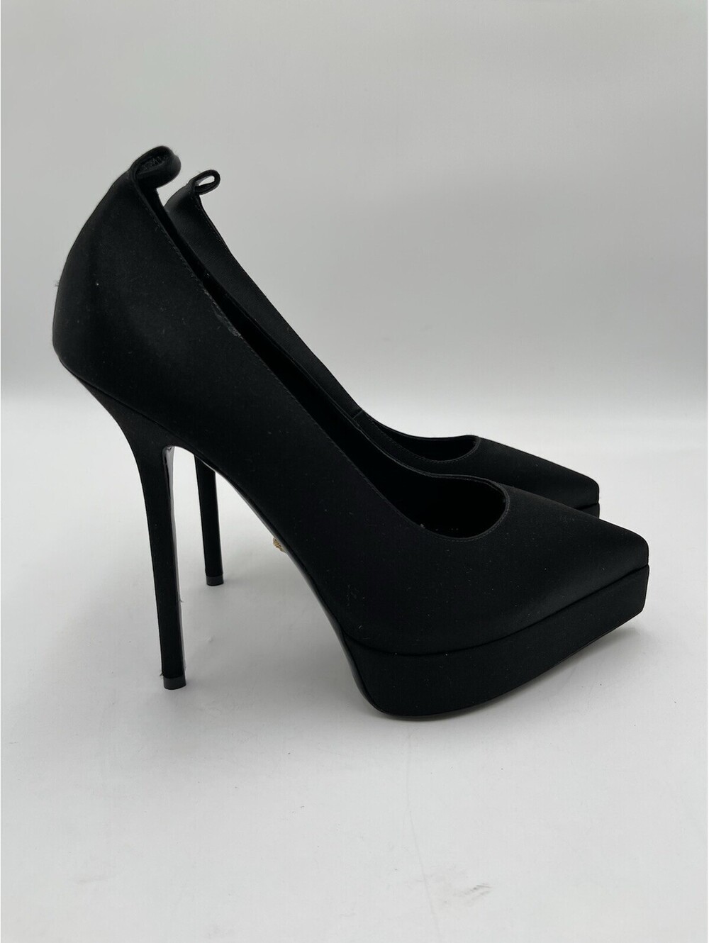 Versace Lycia satin platform pumps in BlackAnkle Straps Size 39.5